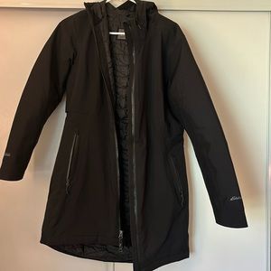 Eddie Bauer Women’s Cloud Cap insulated trench coat, small, black